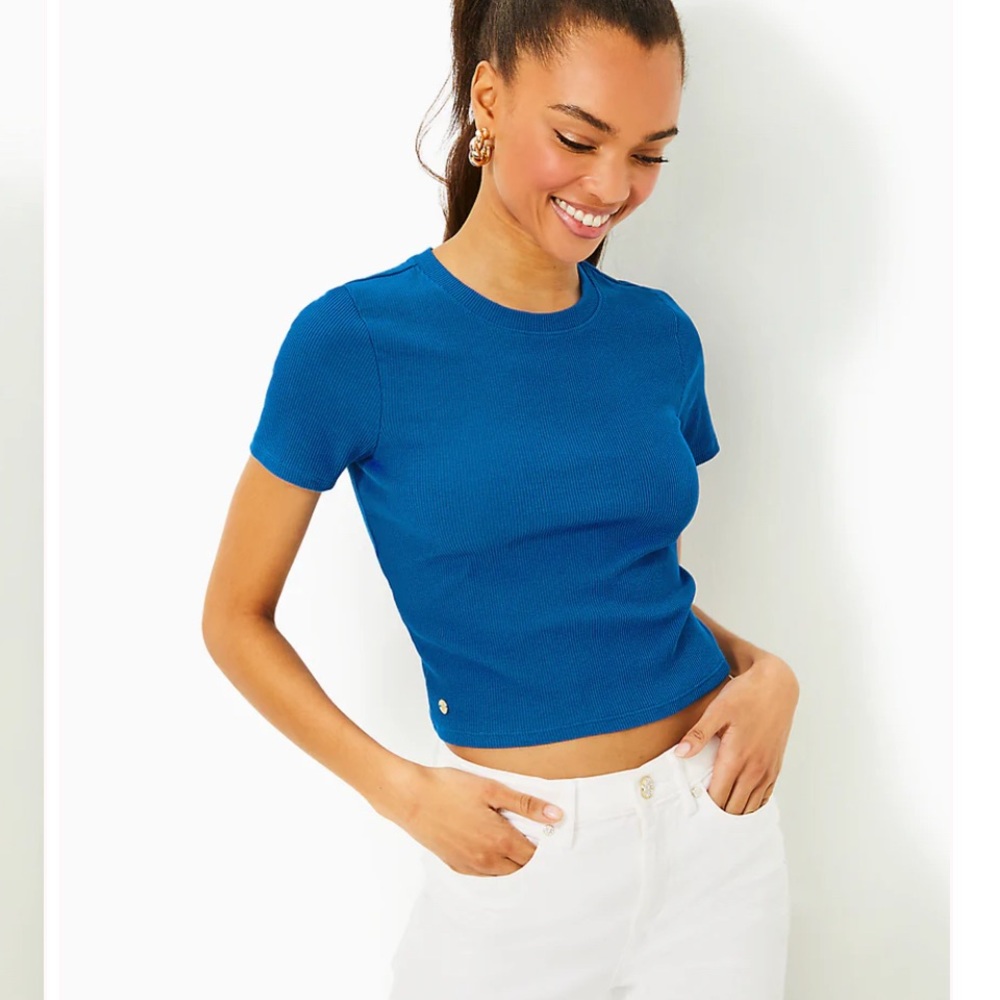 Lilly Pulitzer Minnie Knit Top Barton Blue size L NWT